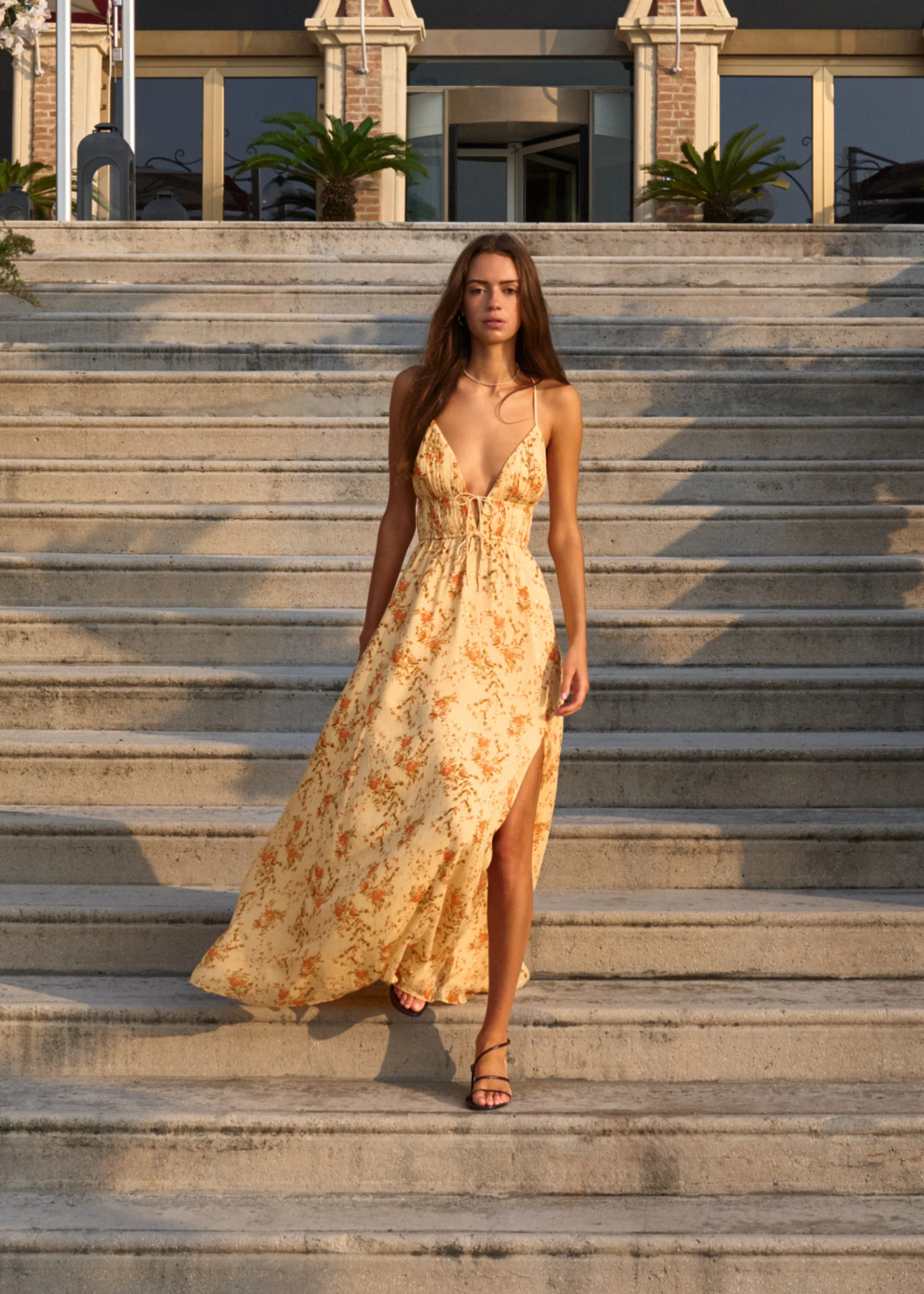 Dorinda Crinkle Chiffon Maxi Dress Golden Hour