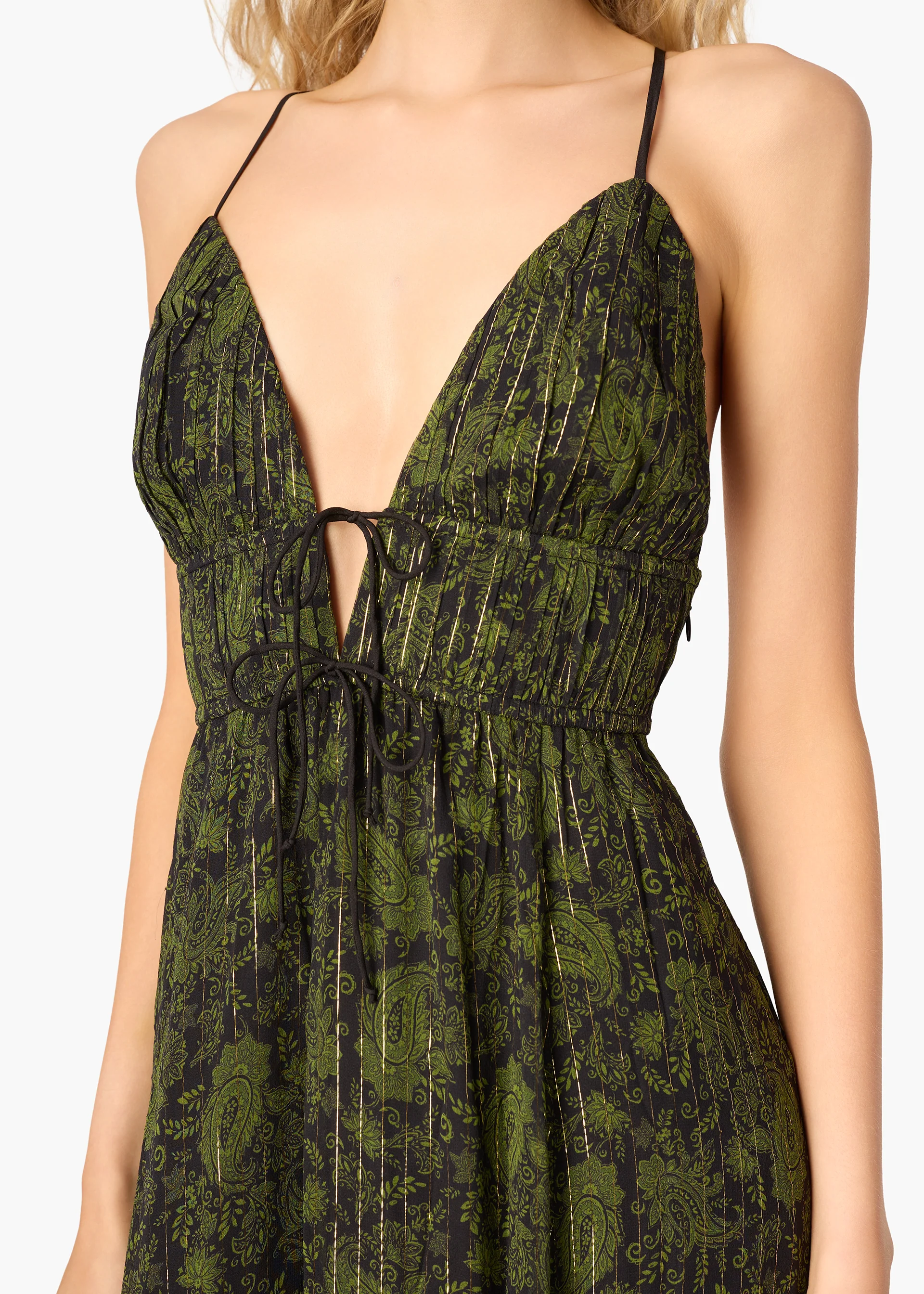 Dorinda Metallic Chiffon Dress Forest Paisley