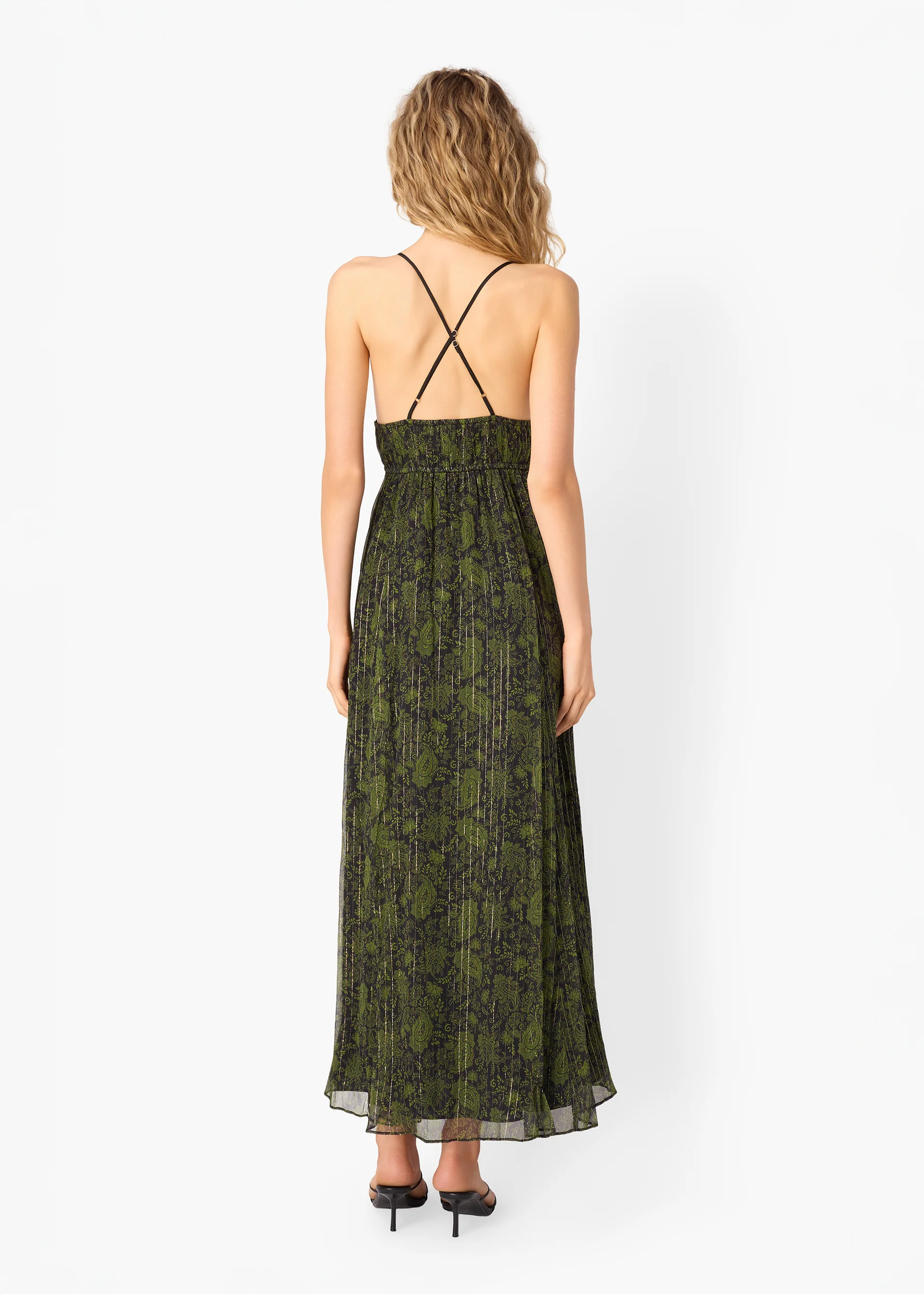 Dorinda Metallic Chiffon Dress Forest Paisley 3 Dorinda Metallic Chiffon Dress Forest Paisley