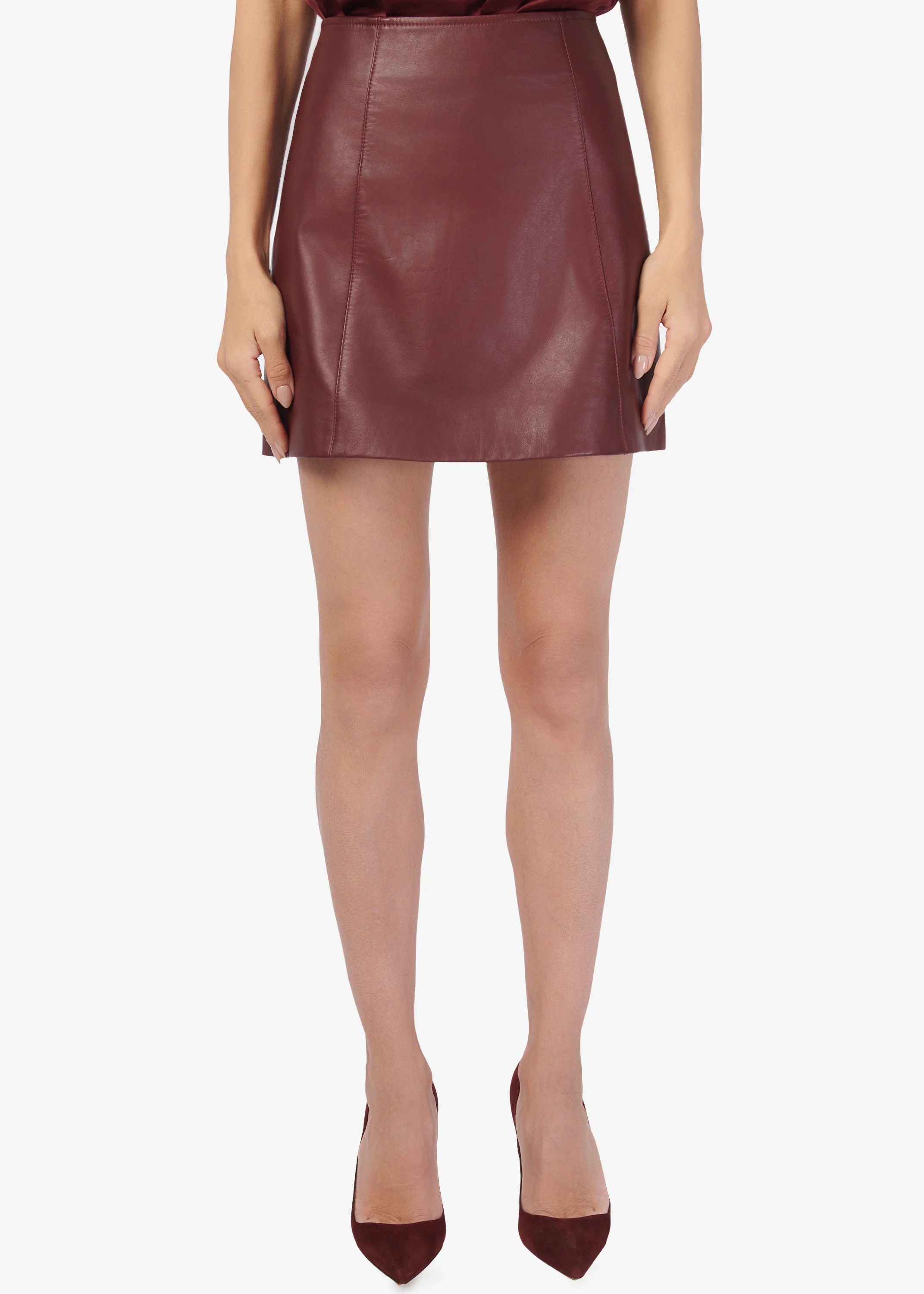 Cillian Genuine Leather Mini Skirt Syrah