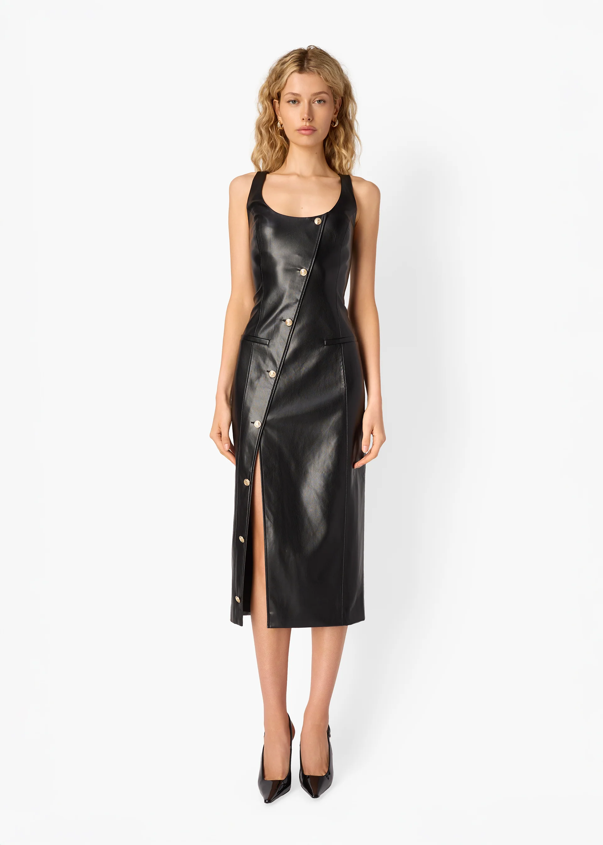 Kirby Vegan Leather Midi Dress Black