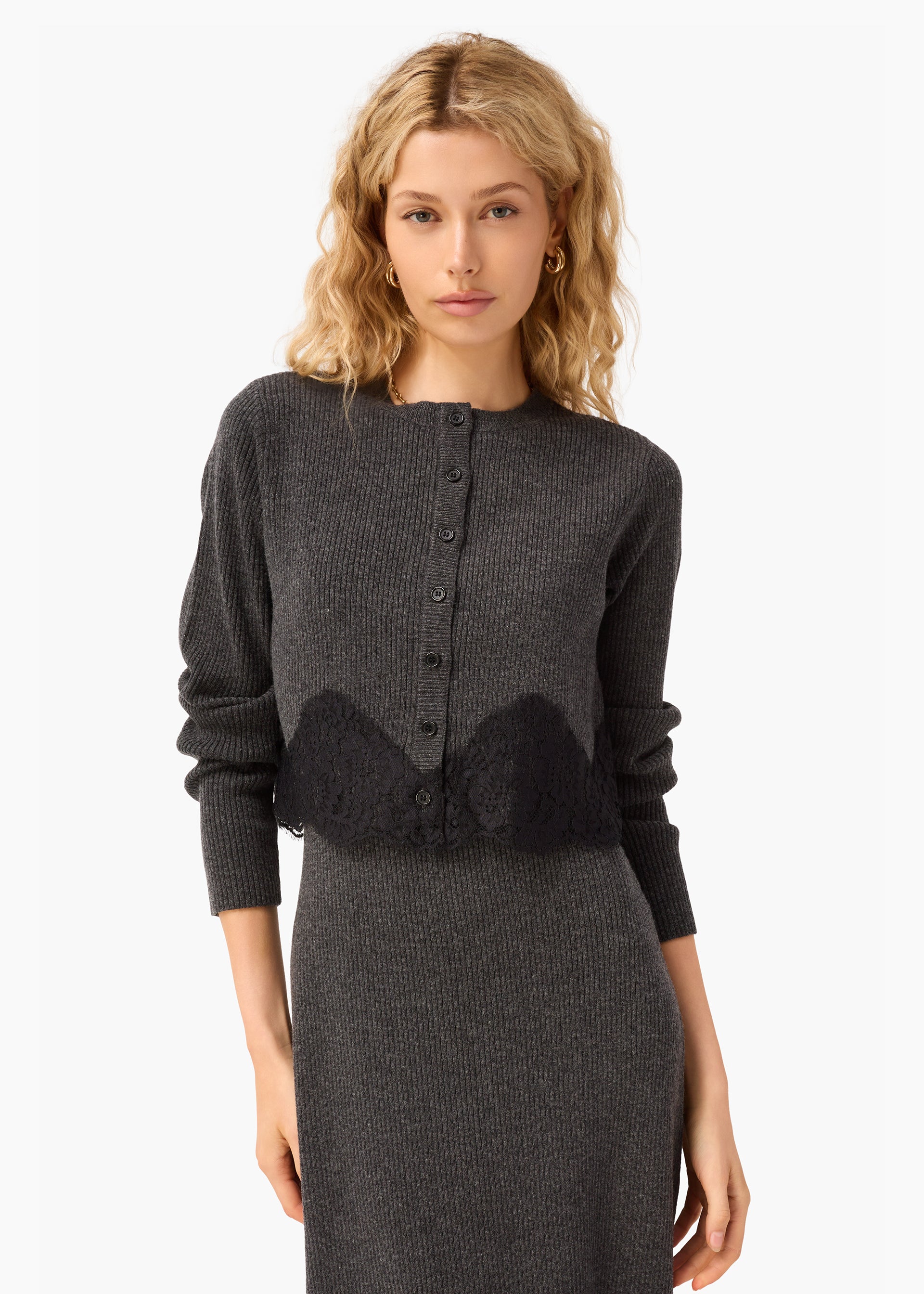 Roxie Cropped Knit Cardigan Carbon
