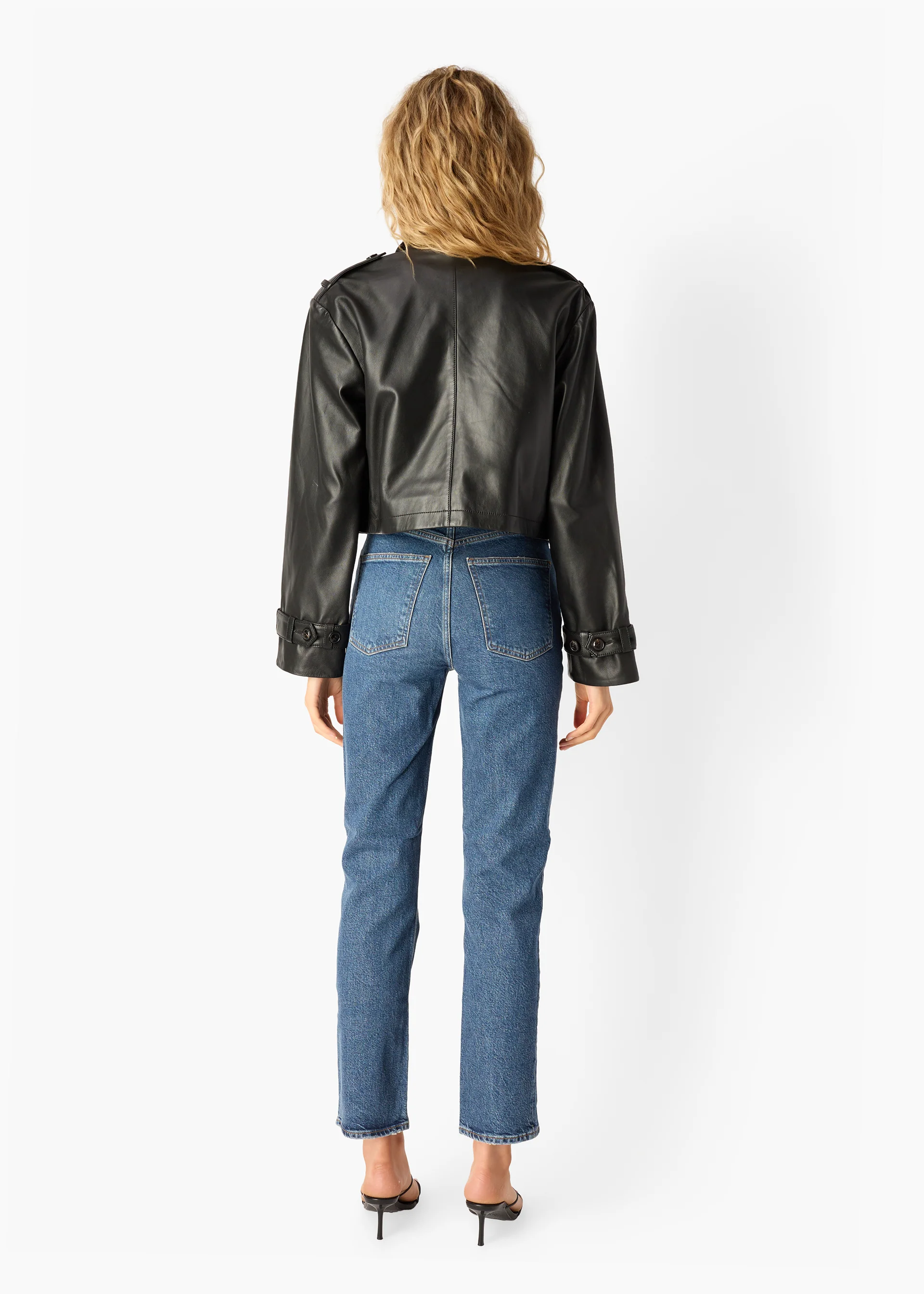 Saskia Genuine Leather Cropped Trench Black 4 Saskia Genuine Leather Cropped Trench Black