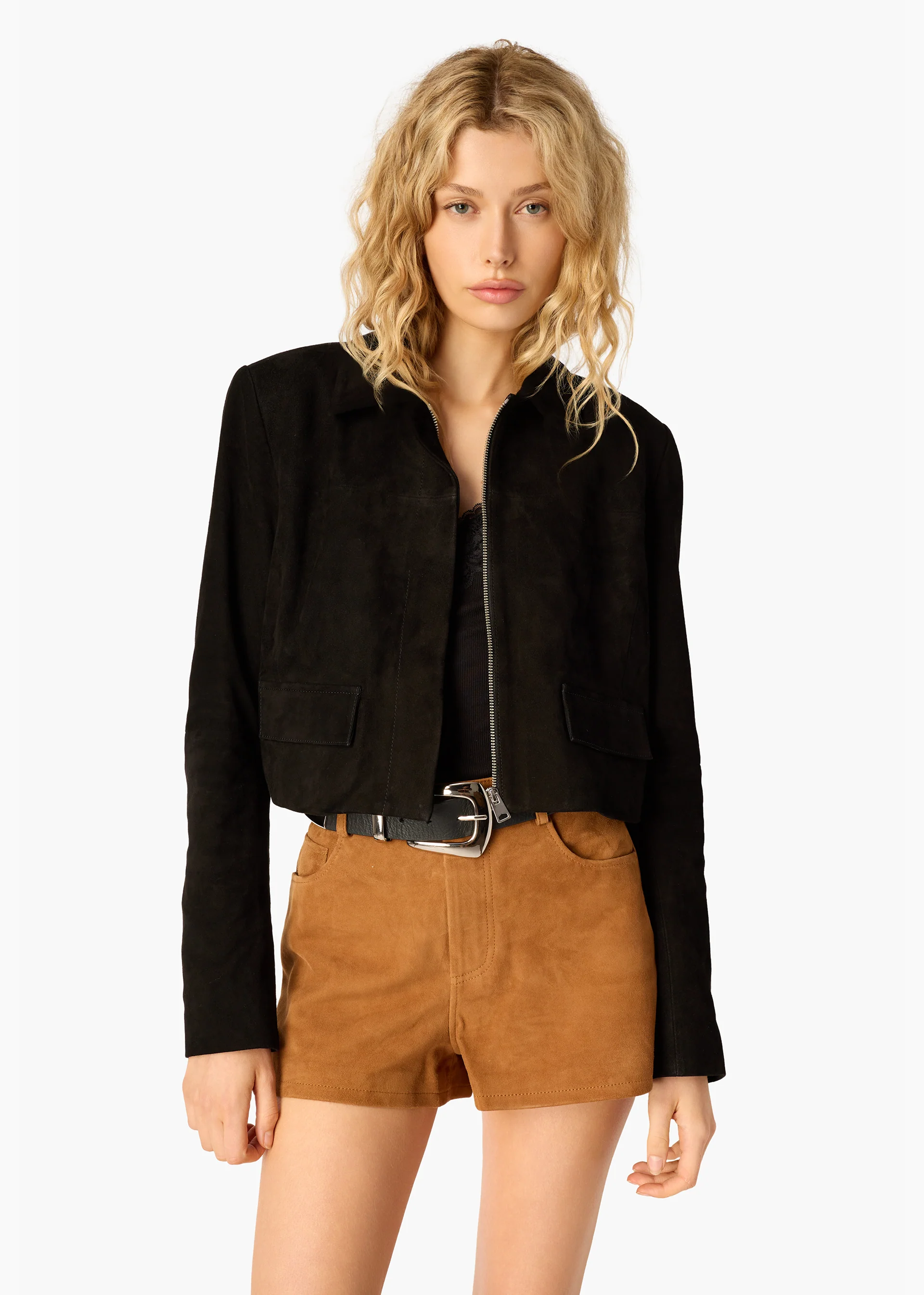 Sullivan Suede Cropped Jacket Black