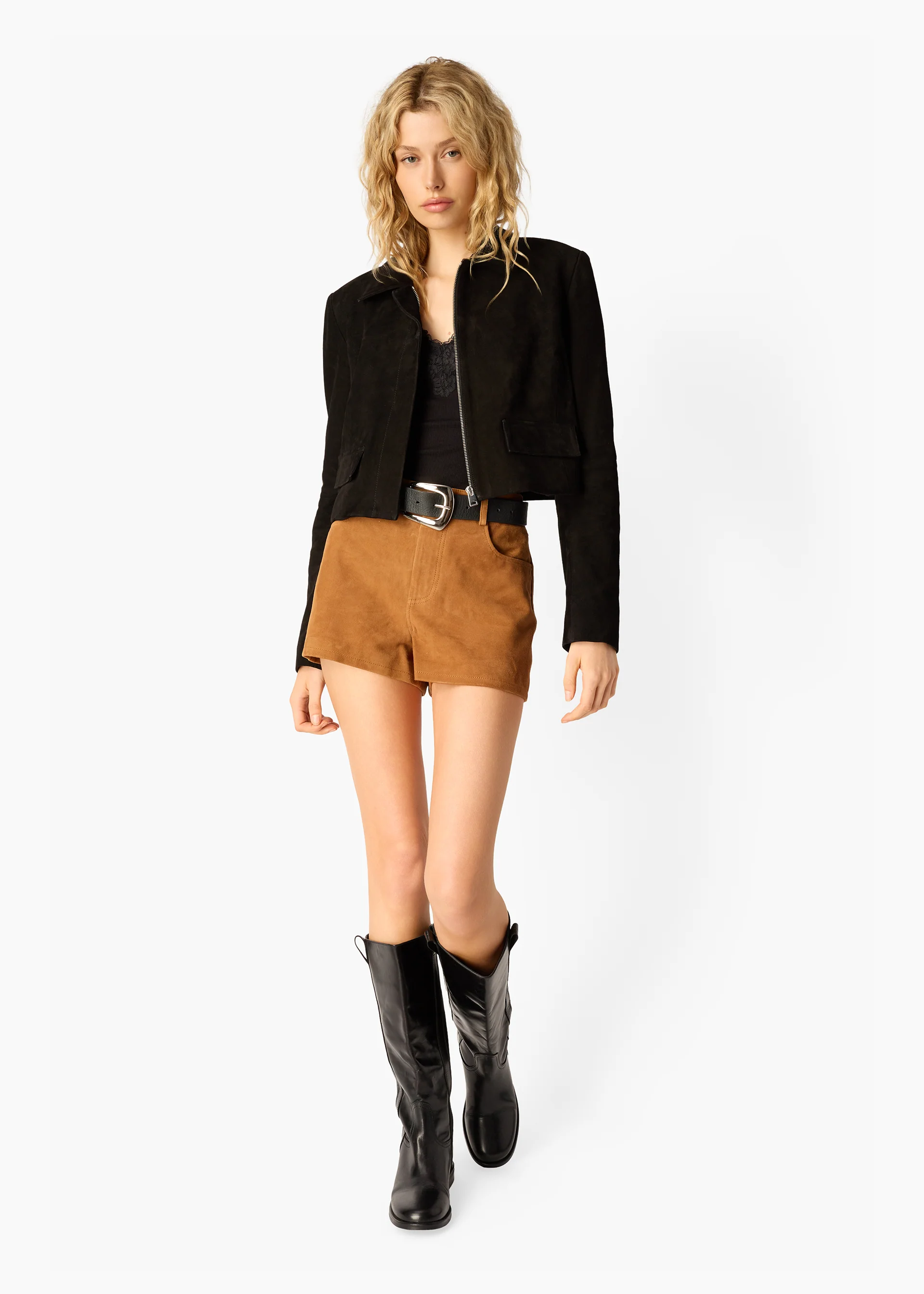 Sullivan Suede Cropped Jacket Black