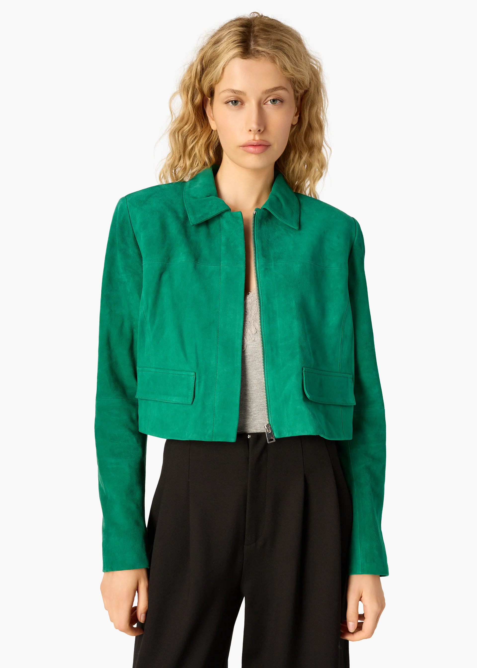 Sullivan Suede Cropped Jacket Verdant