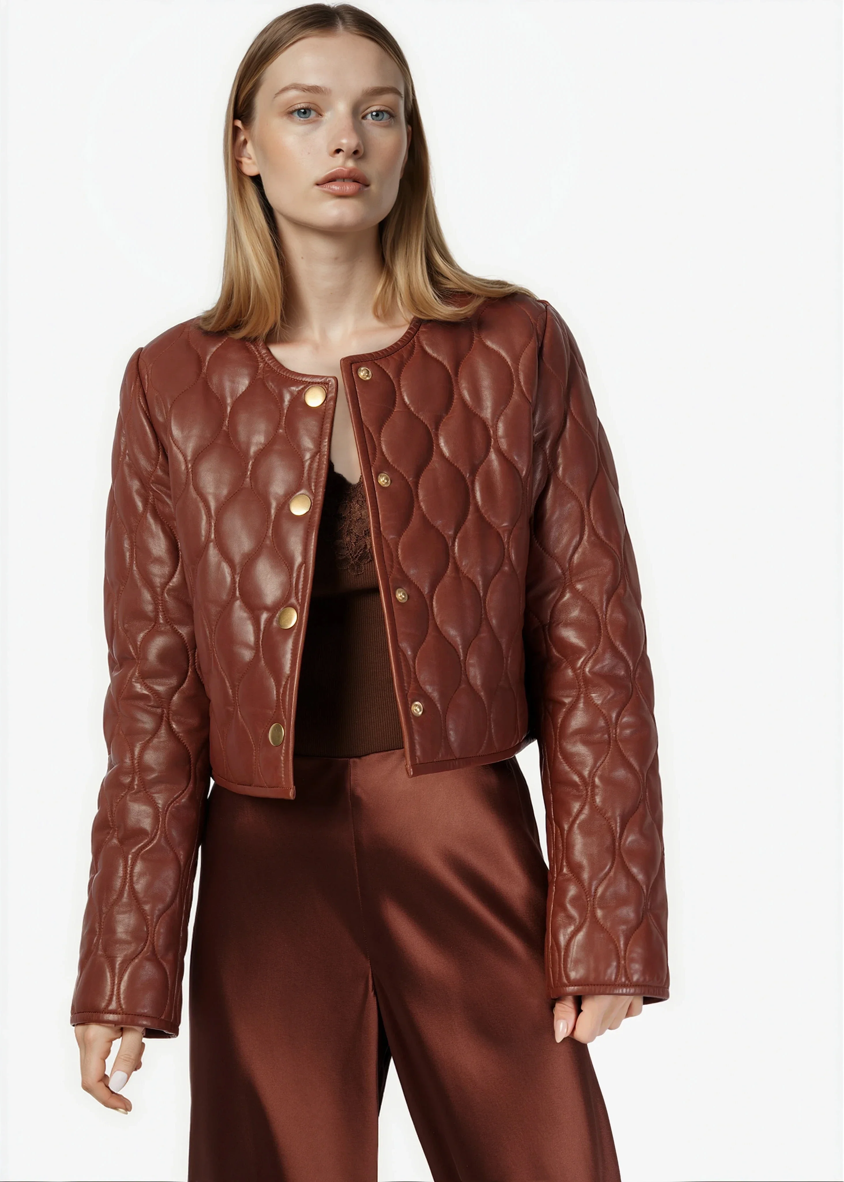 Wanda Genuine Leather Jacket Mousse