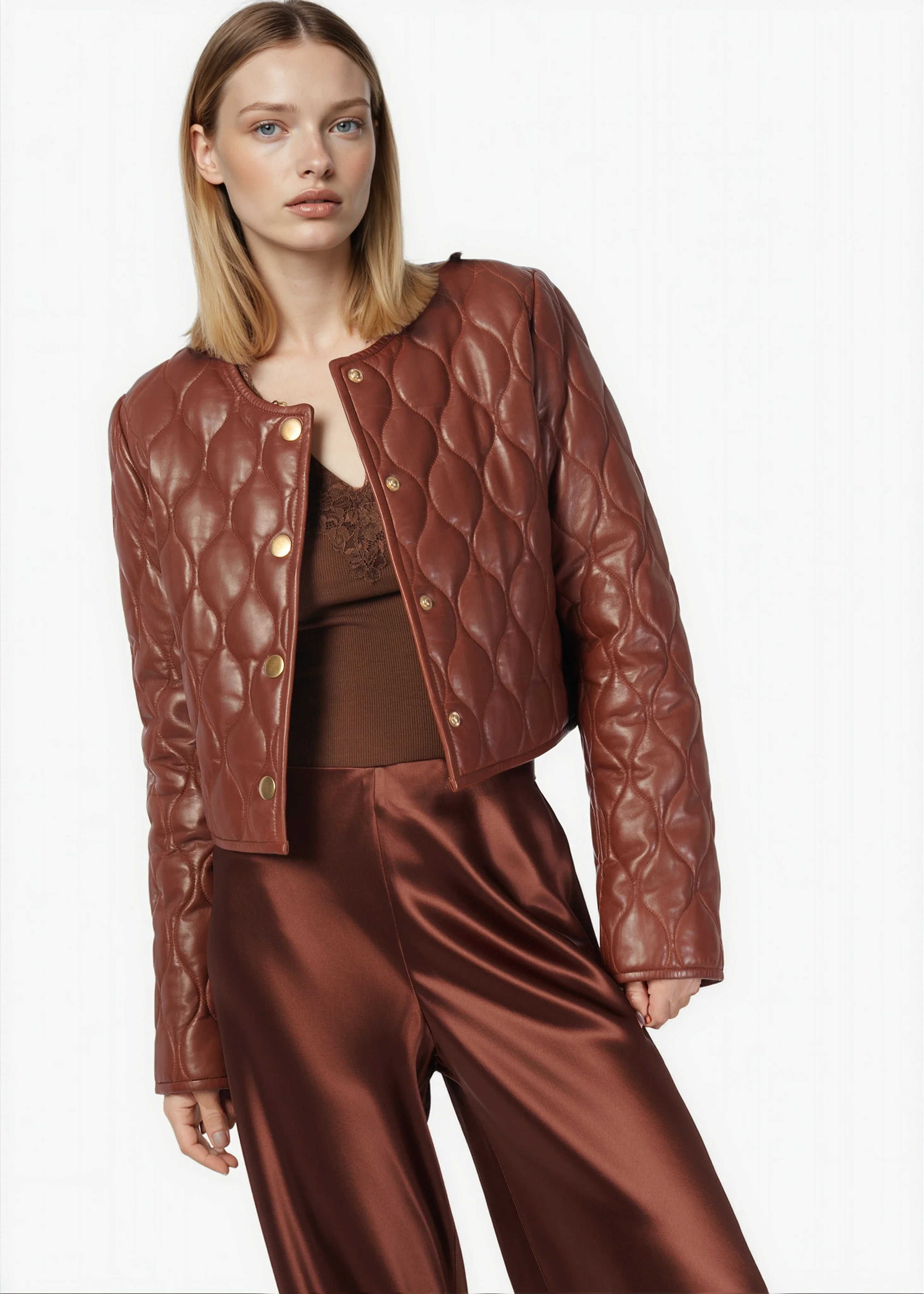 Wanda Genuine Leather Jacket Mousse 3 Wanda Genuine Leather Jacket Mousse