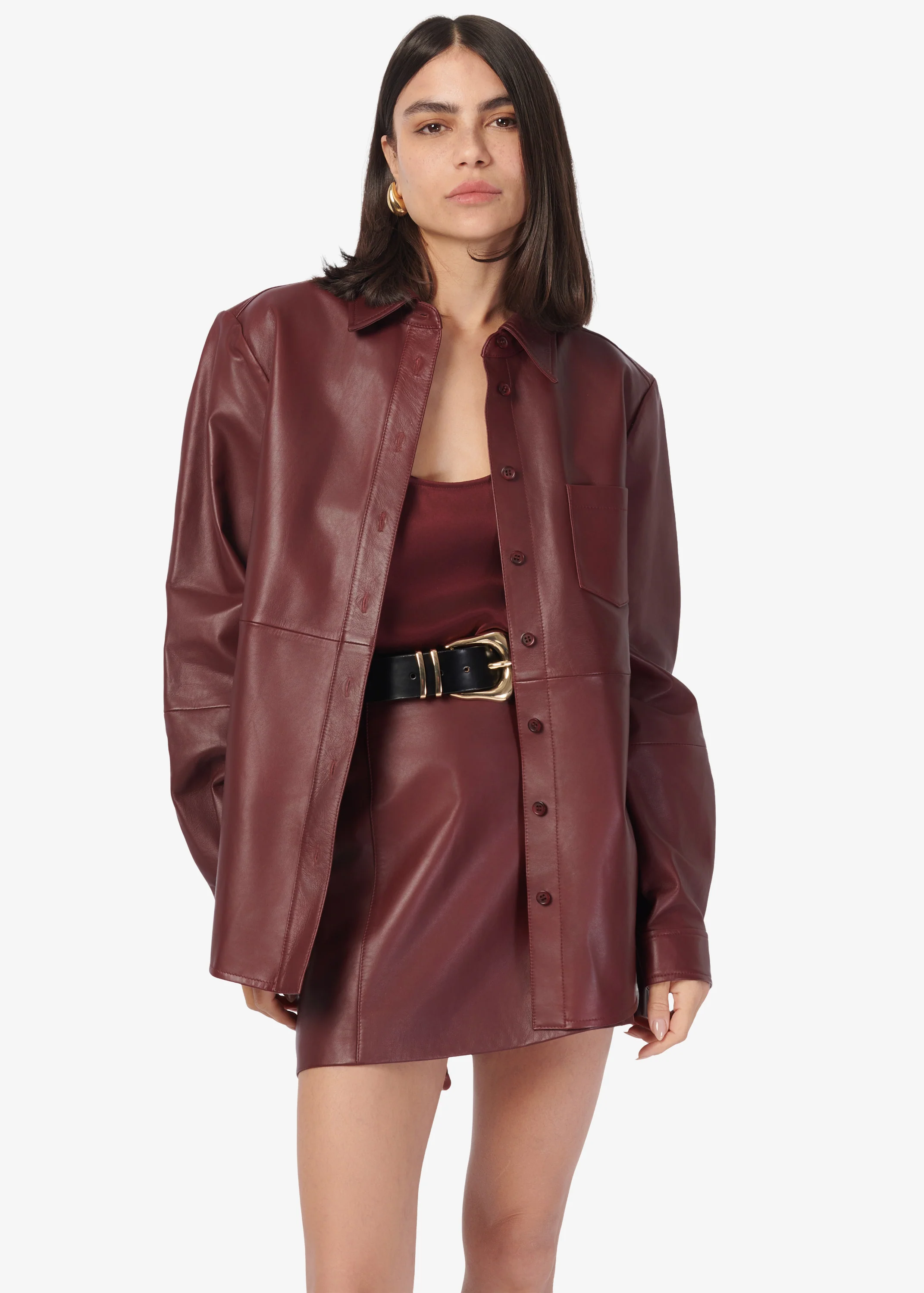 Wendell Genuine Leather Shirt Jacket Syrah
