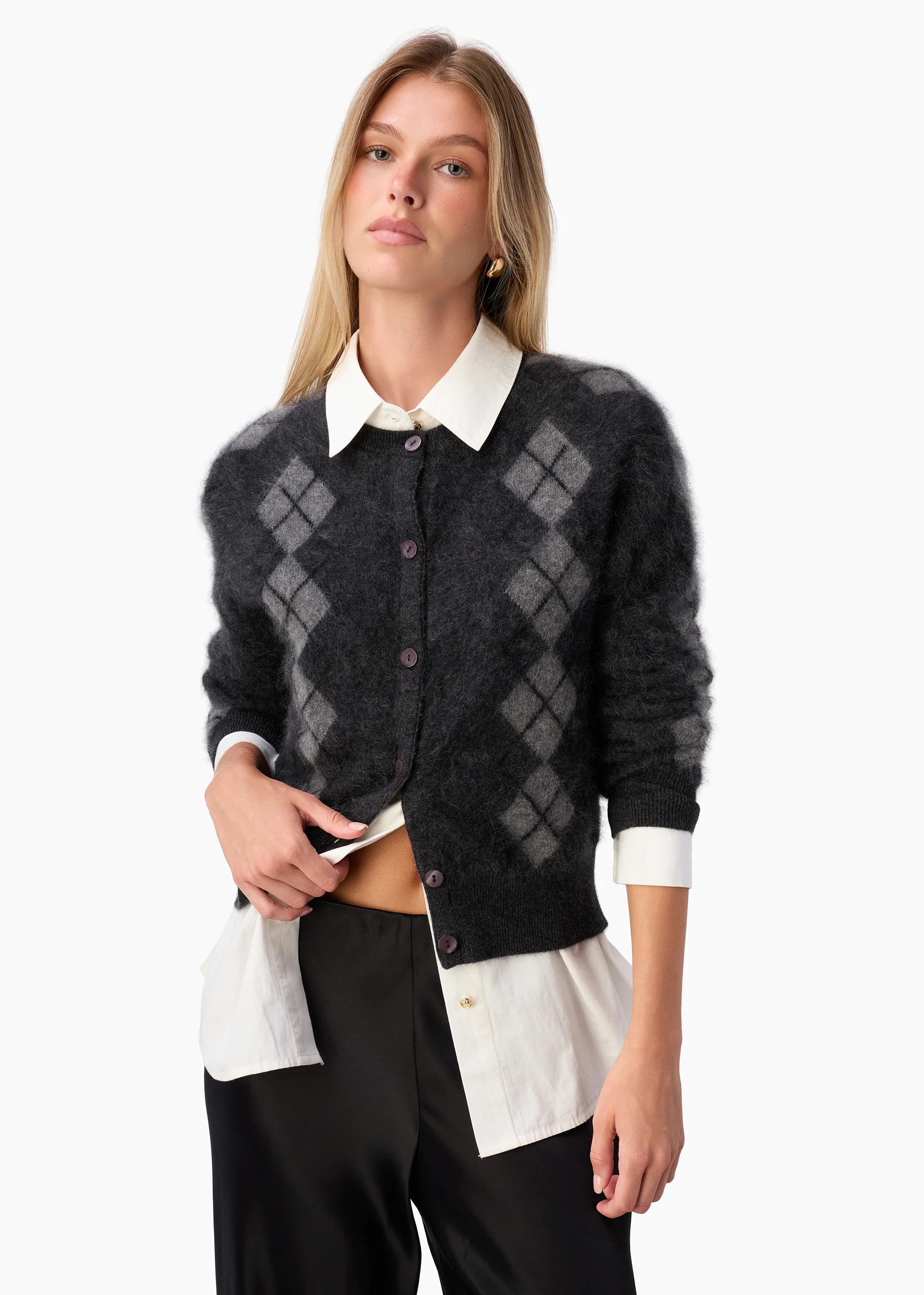 Dorian Cashmere Cardigan Gray Argyle 4 Dorian Cashmere Cardigan Gray Argyle
