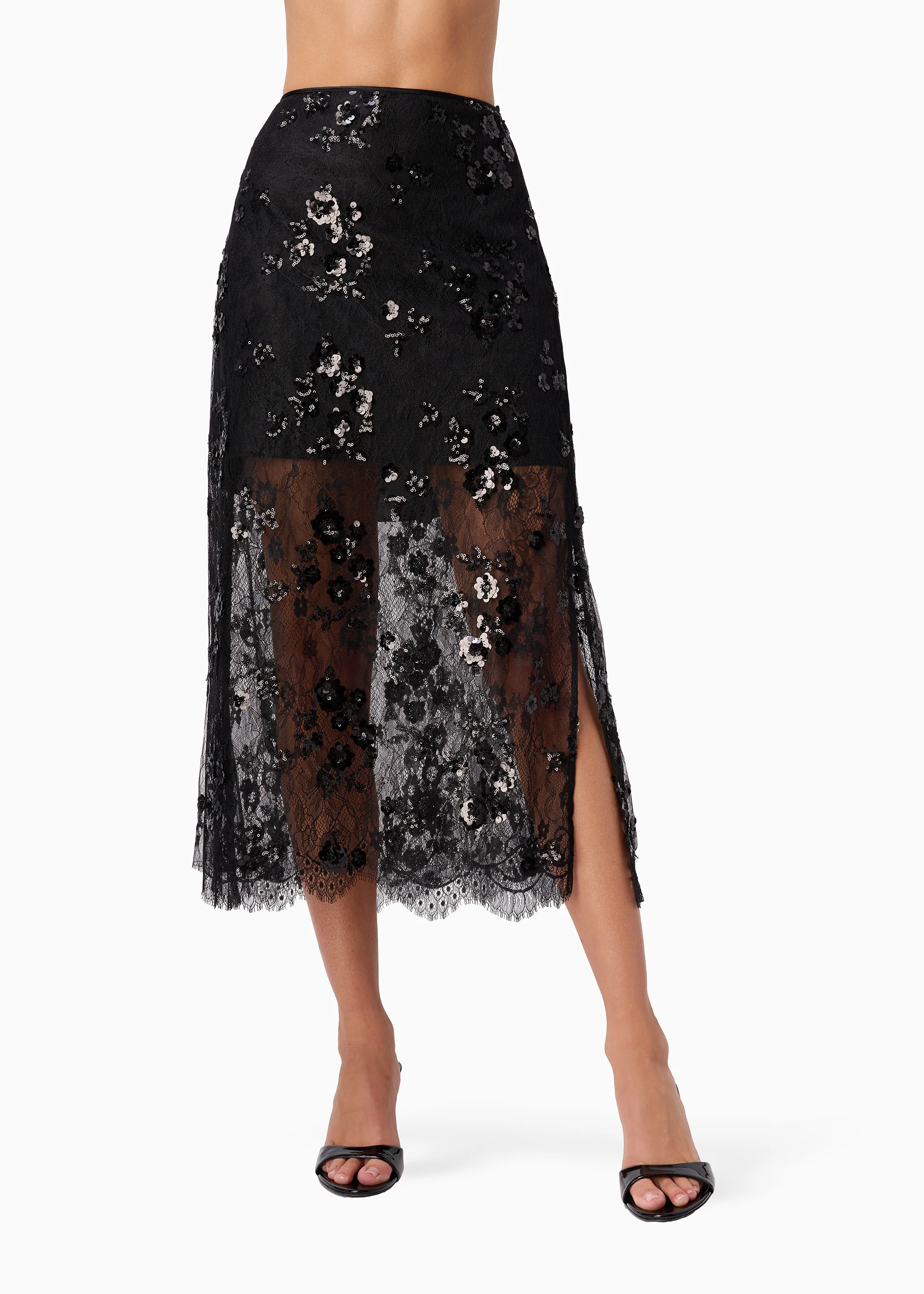 Aylin Sequin Lace Midi Skirt Black