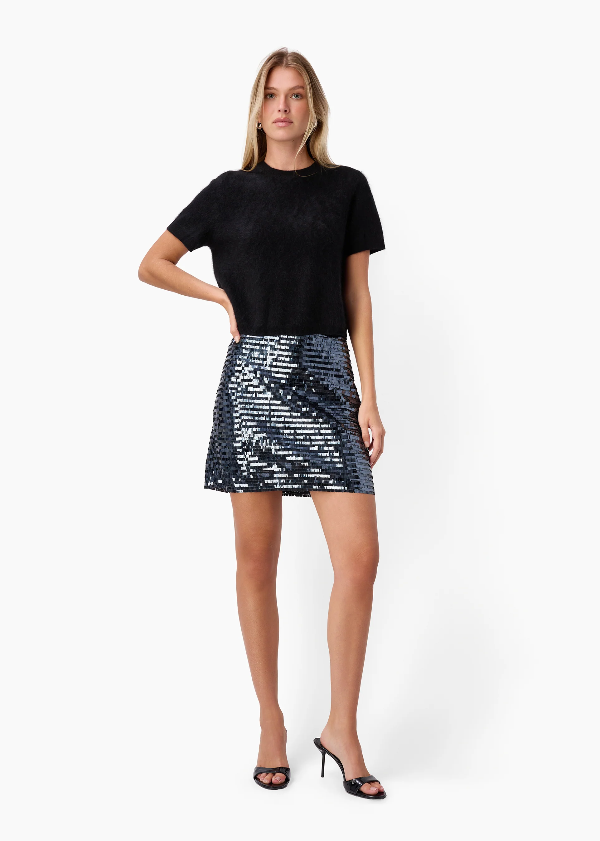 Fayruz Mid Rise Sequin Mini Skirt Coal