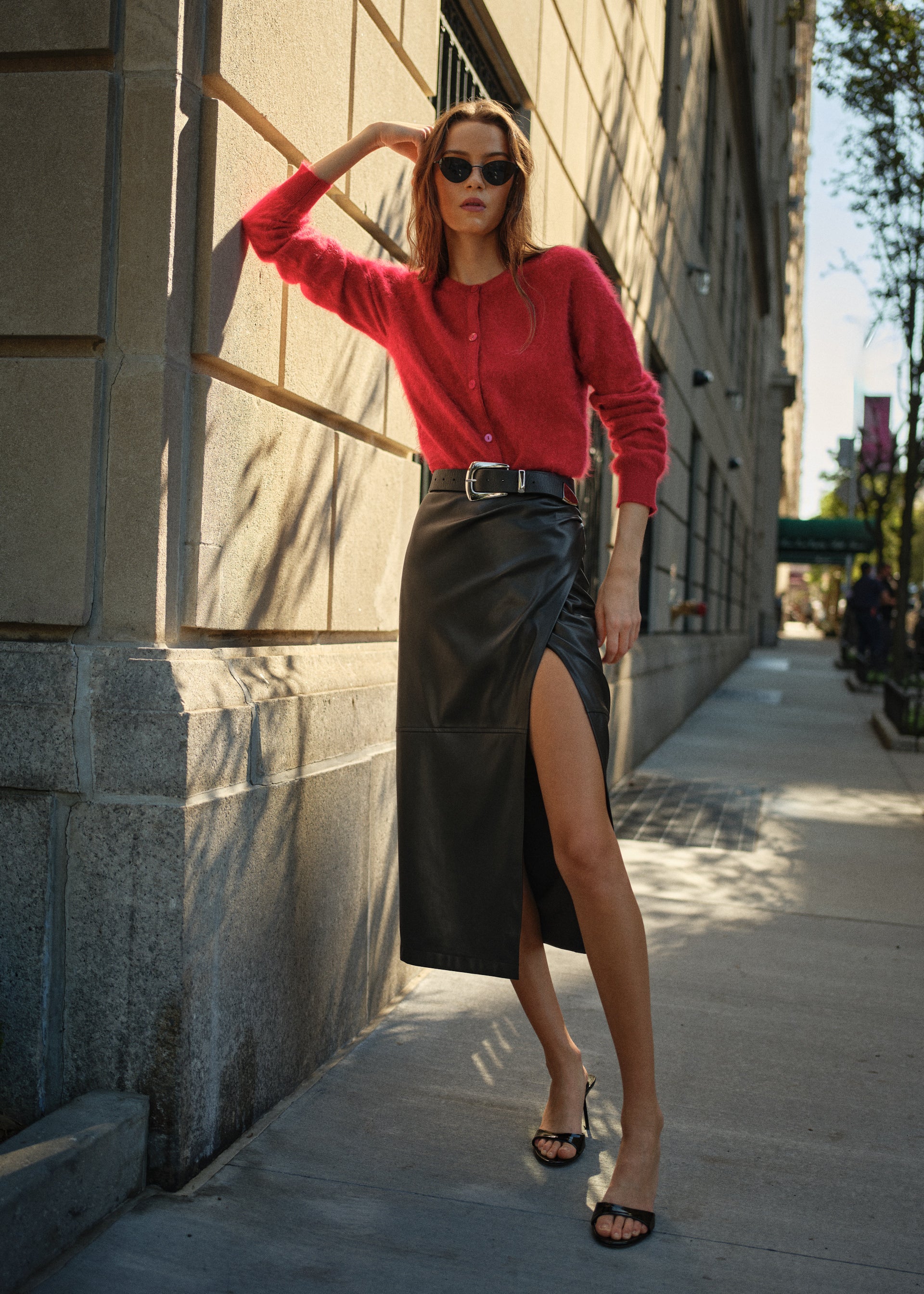 Lorena Vegan Leather Midi Skirt Black