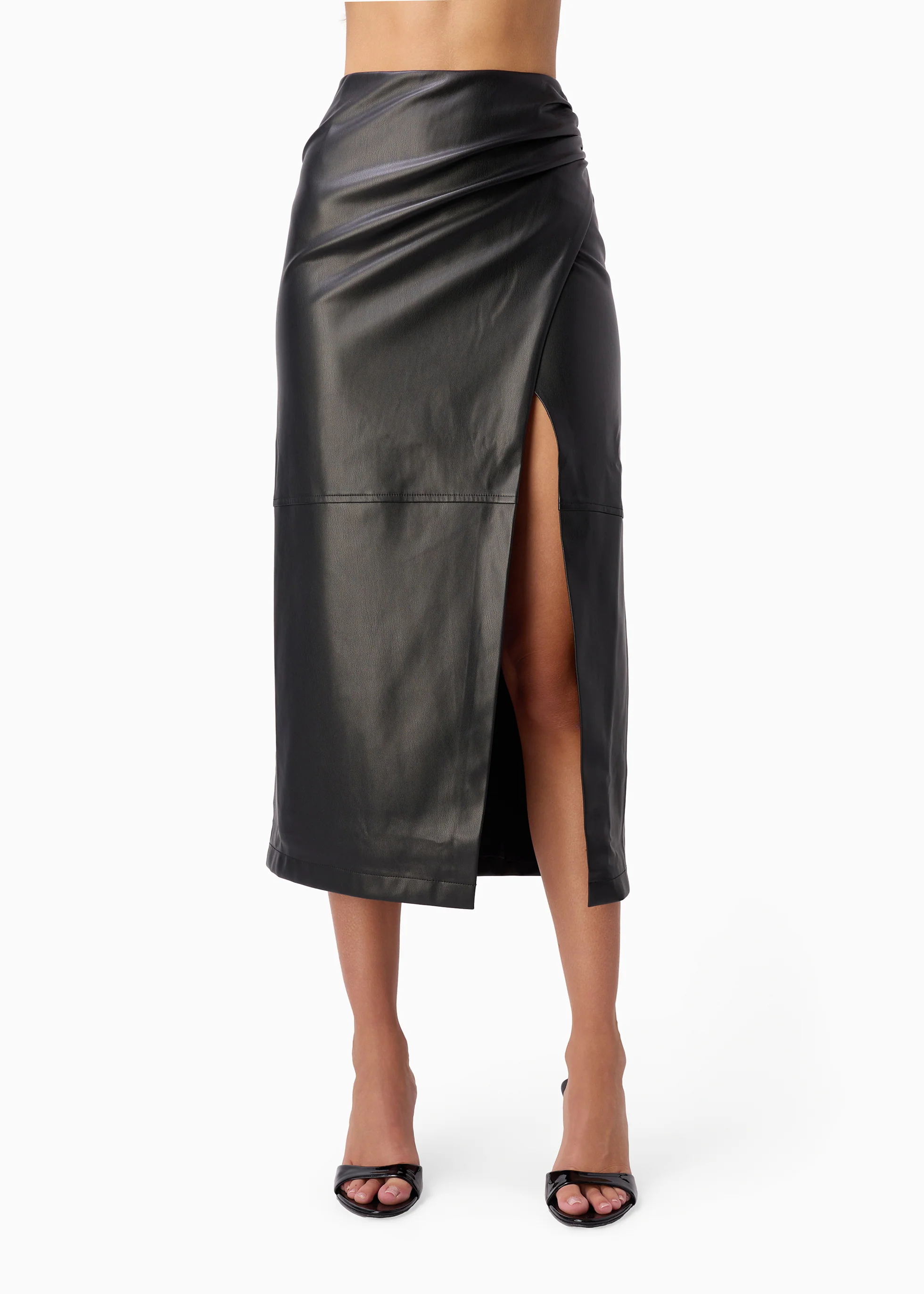 Lorena Vegan Leather Midi Skirt Black