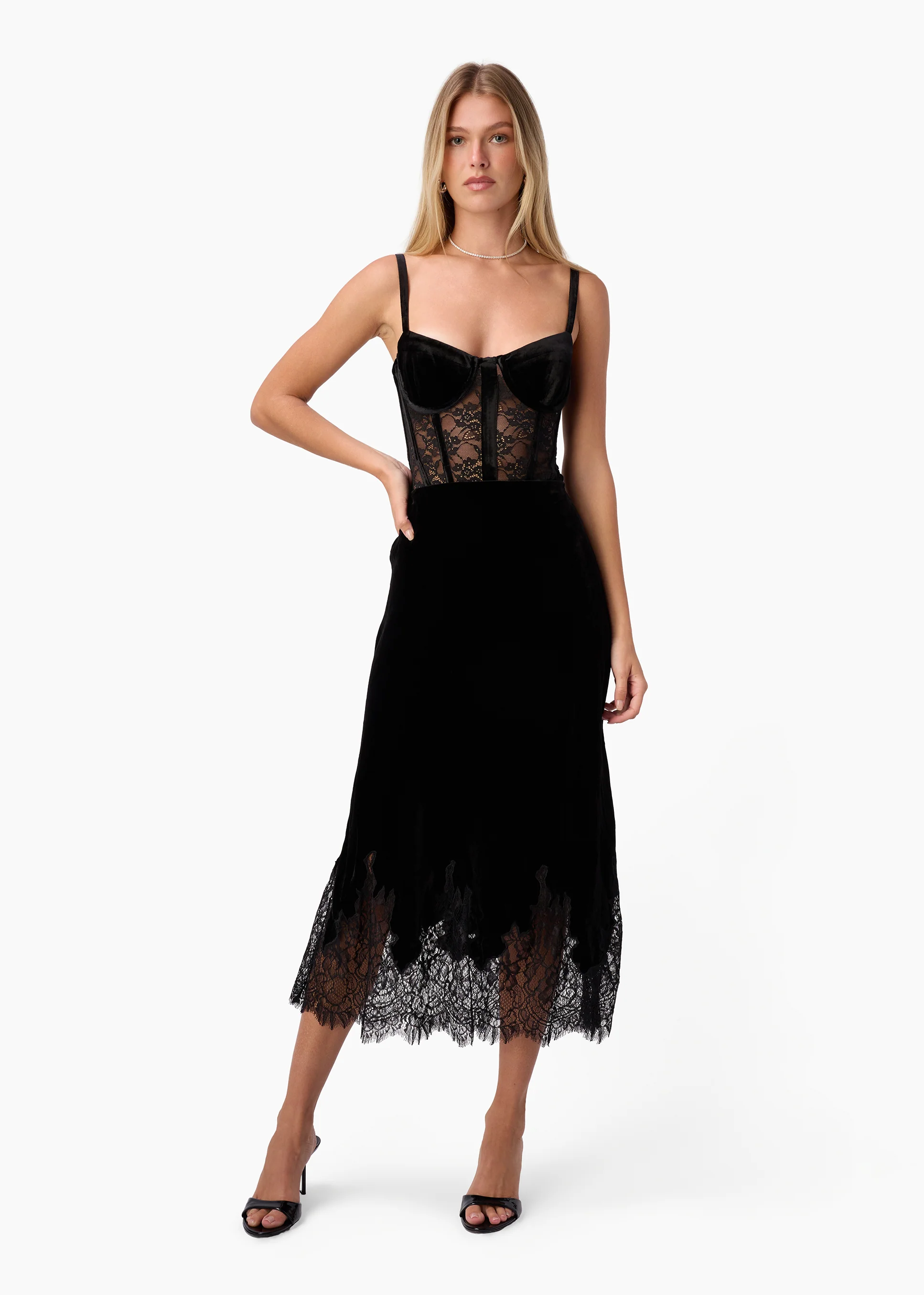 Georgiana Velvet Midi Skirt Black