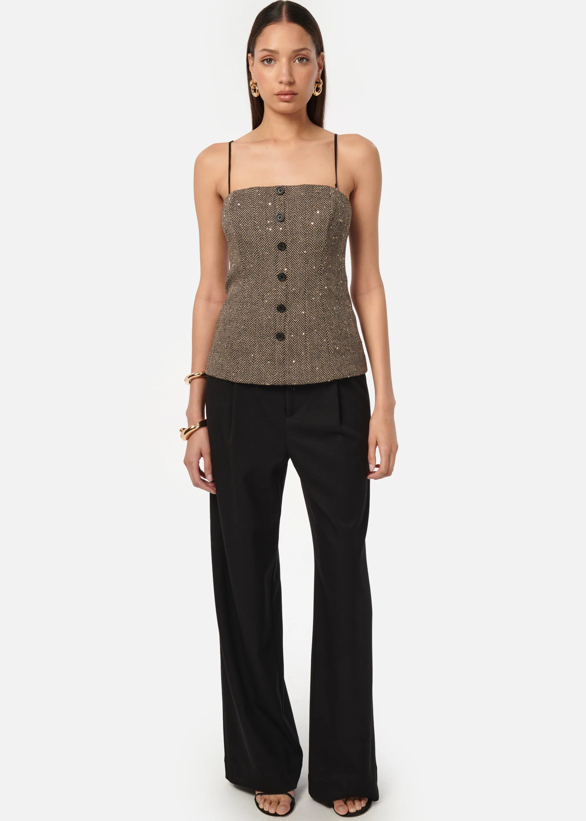 Elliot Sequin Tweed Top Black and Tan 3 Elliot Sequin Tweed Top Black and Tan