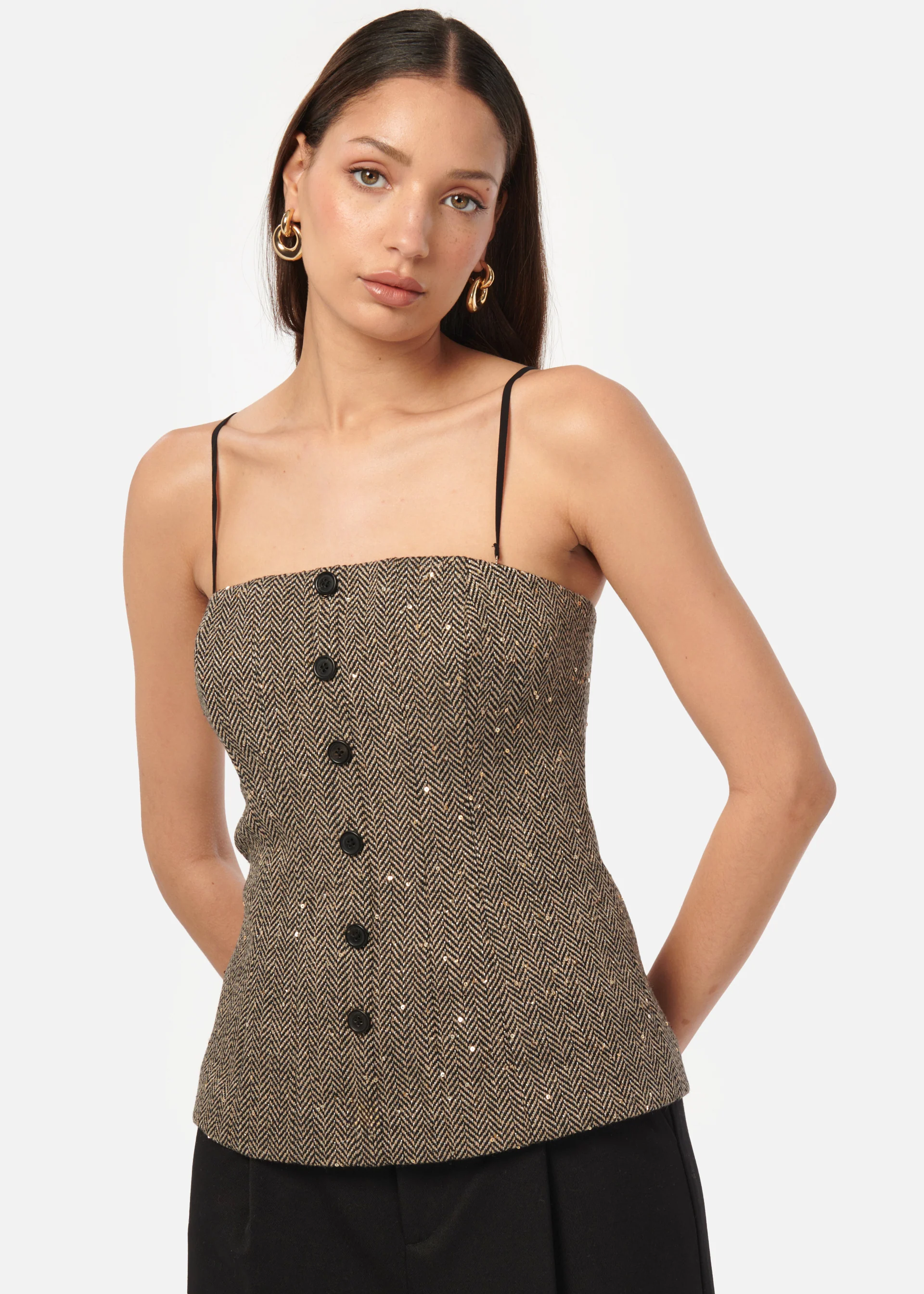 Elliot Sequin Tweed Top Black and Tan 4 Elliot Sequin Tweed Top Black and Tan