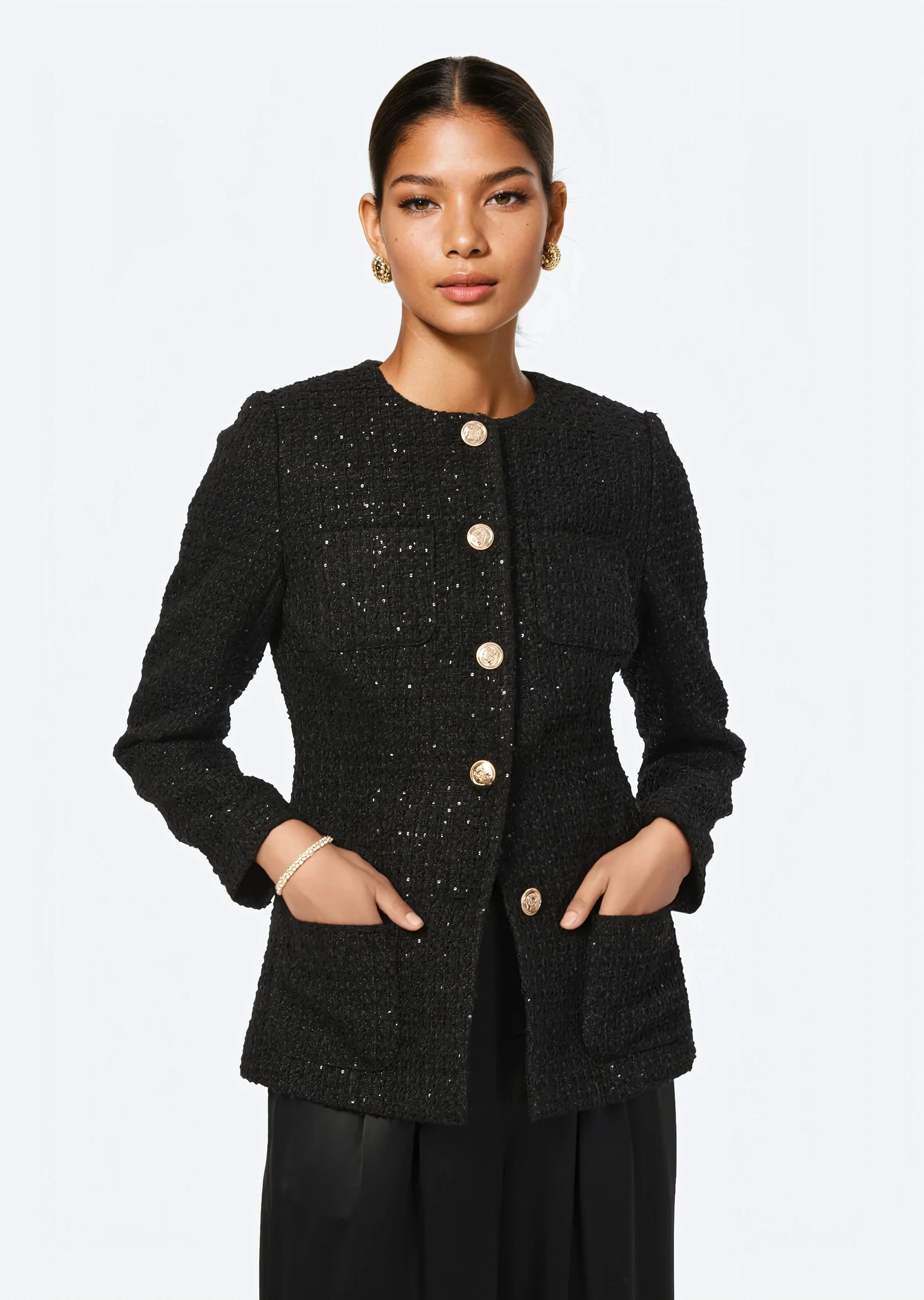 Wrenley Sequin Tweed Blazer Black