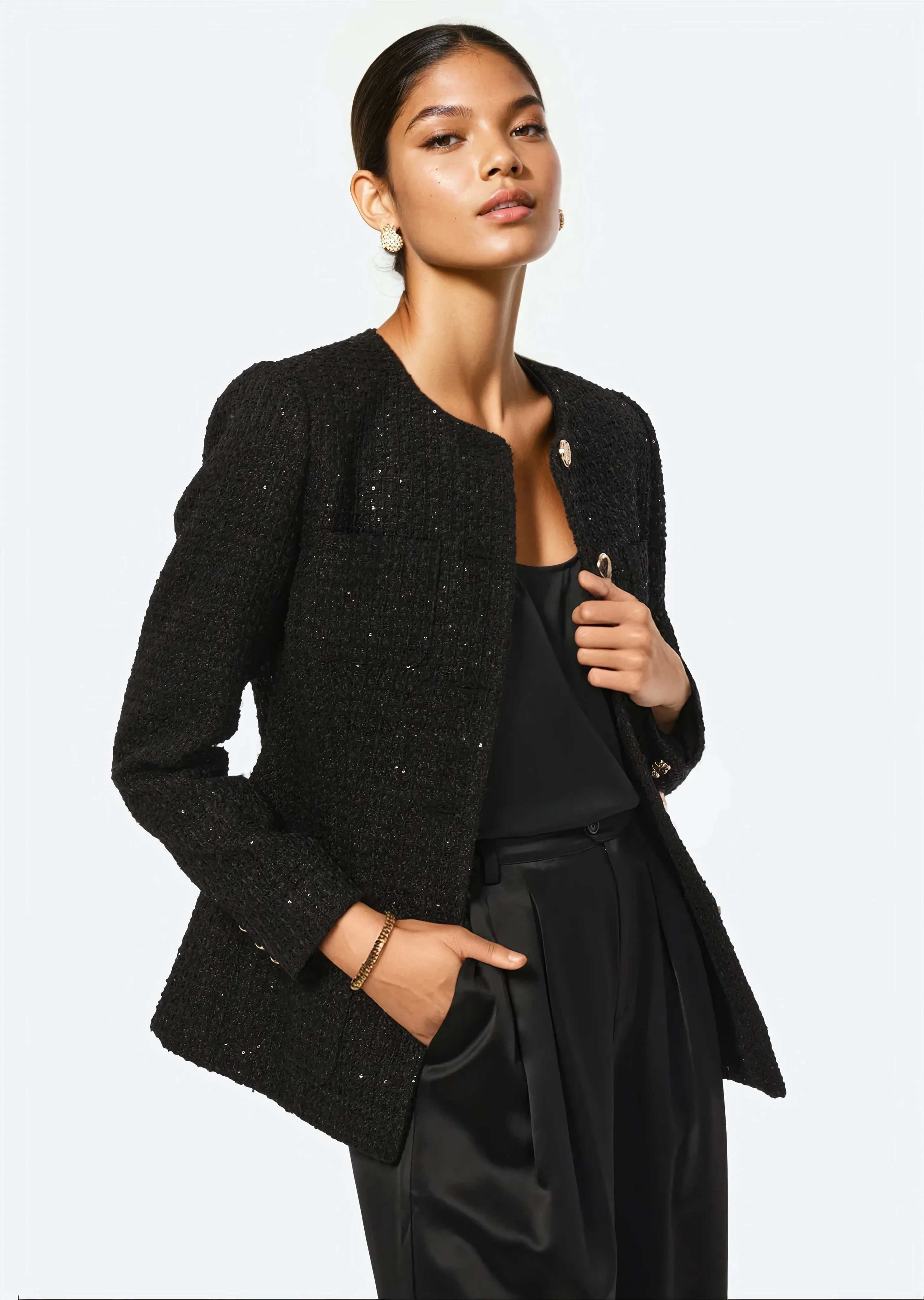 Wrenley Sequin Tweed Blazer Black 3 Wrenley Sequin Tweed Blazer Black