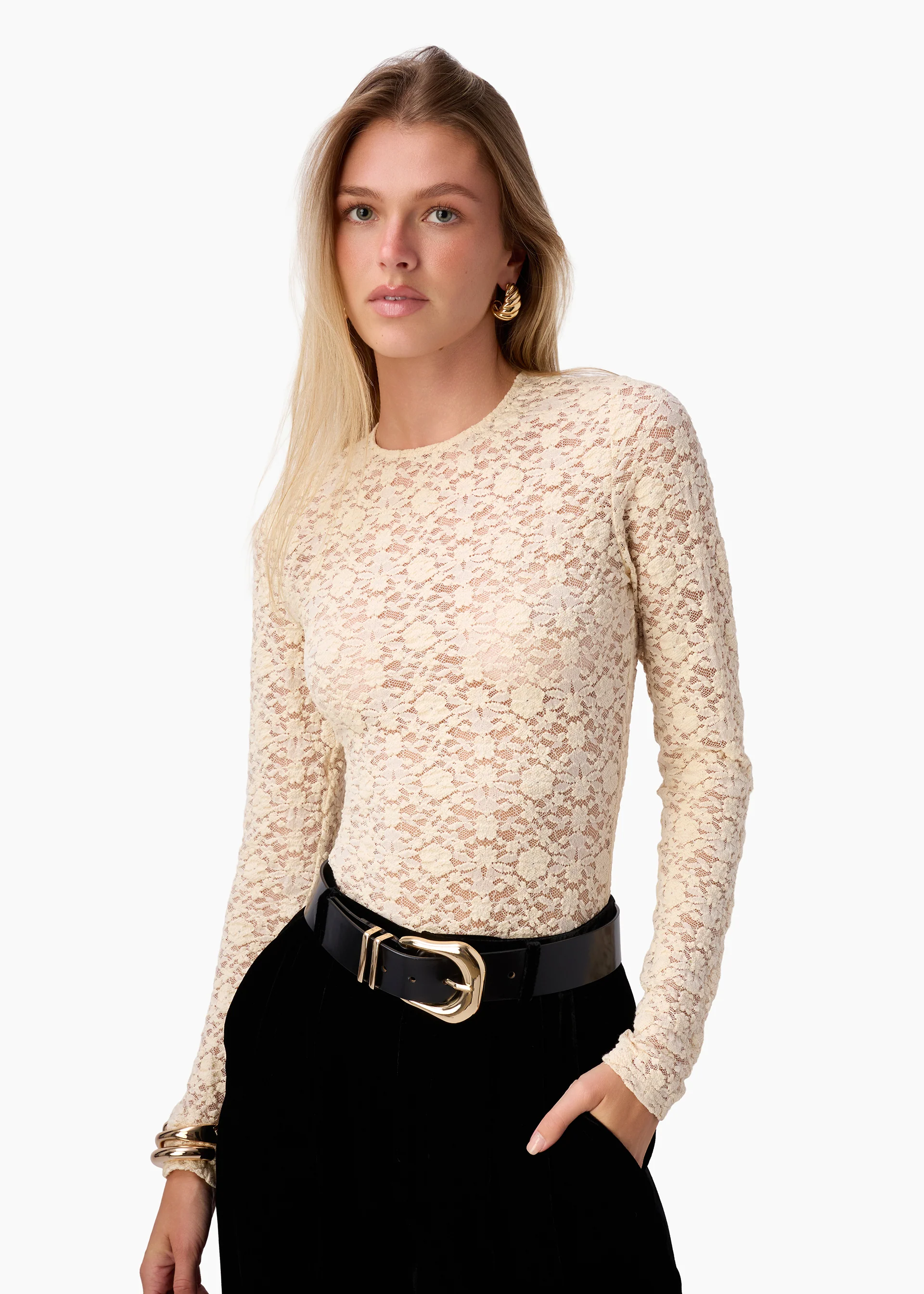 Meli Stretch Lace Top Bone
