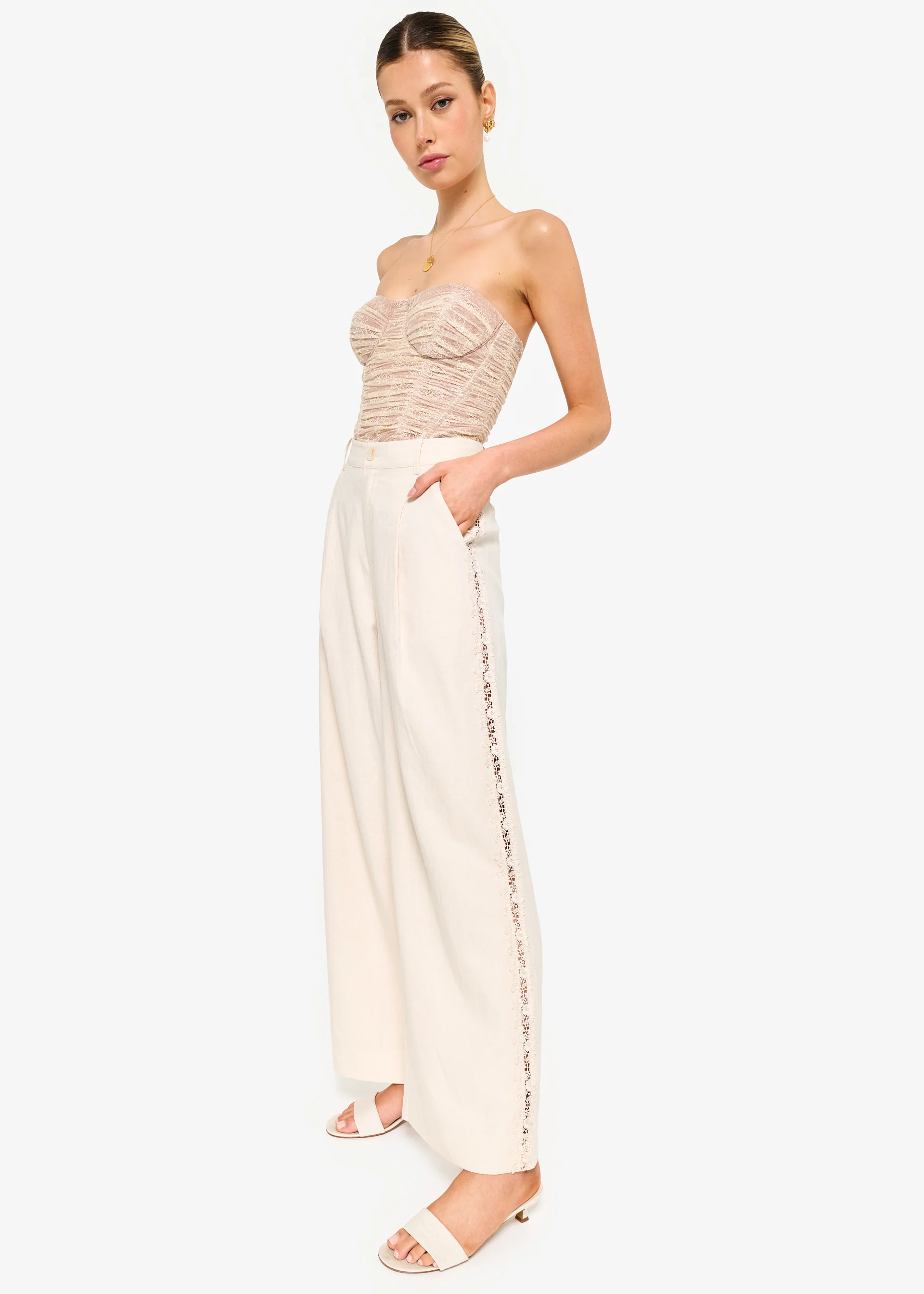 Rozana Strapless Lace Corset Bodysuit Bone 4 Rozana Strapless Lace Corset Bodysuit Bone