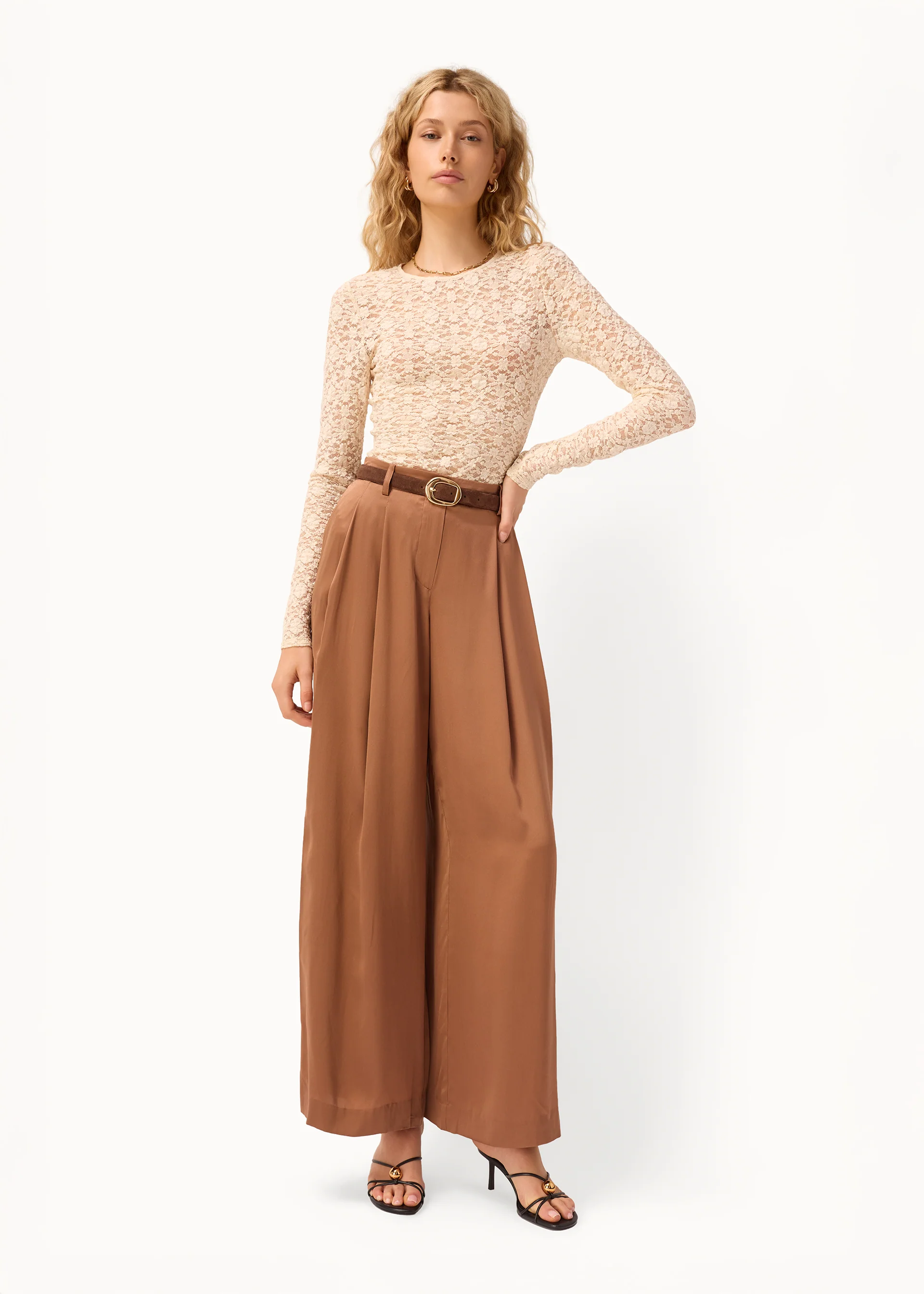 Fabian Wide Leg High Rise Pant Carob
