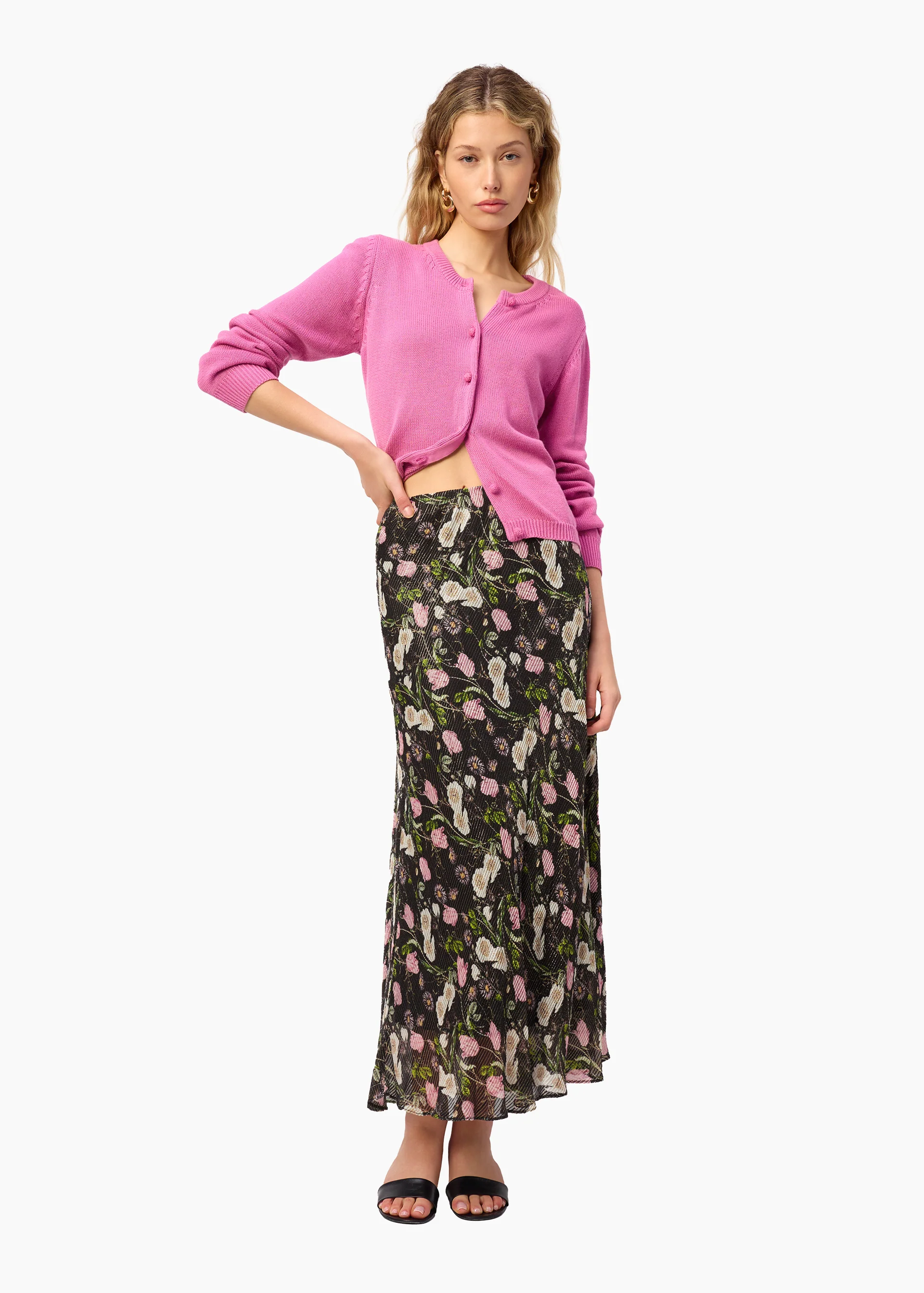 Jayna Mid Rise Metallic Chiffon Skirt Midnight Gardens 3 Jayna Mid Rise Metallic Chiffon Skirt Midnight Gardens