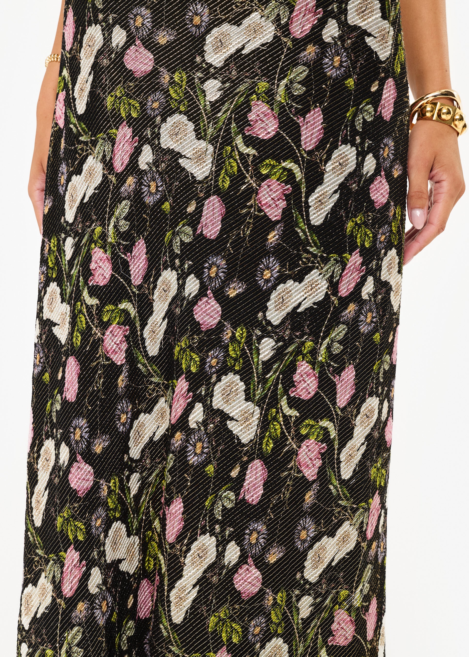 Jayna Mid Rise Metallic Chiffon Skirt Midnight Gardens 5 Jayna Mid Rise Metallic Chiffon Skirt Midnight Gardens